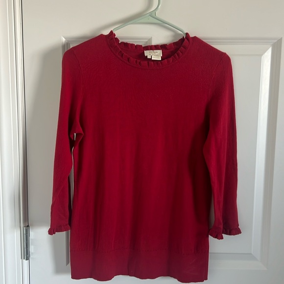 kate spade Sweaters - kate spade Red Ruffle Trim Crewneck Sweater